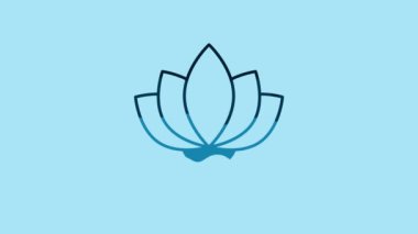 Blue Lotus flower icon isolated on blue background. 4K Video motion graphic animation .