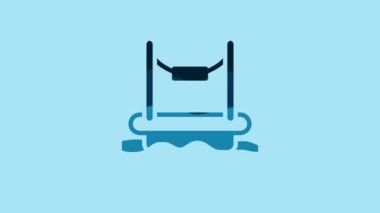 Blue Bungee trampoline attraction with metal ladder icon isolated on blue background. 4K Video motion graphic animation .