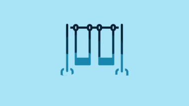 Blue Double swing for kids summer games on playground icon isolated on blue background. Outdoor entertainment equipment. 4K Video motion graphic animation .