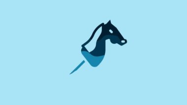 Blue Toy horse icon isolated on blue background. 4K Video motion graphic animation .