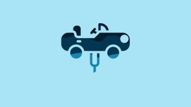 Blue Swing car on the playground icon isolated on blue background. Childrens carousel with car. Amusement icon. 4K Video motion graphic animation .