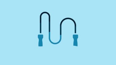 Blue Jump rope icon isolated on blue background. Skipping rope. Sport equipment. 4K Video motion graphic animation .