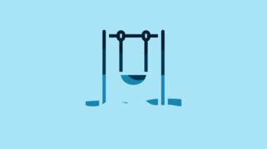 Blue Swing for kids summer games on playground icon isolated on blue background. Outdoor entertainment equipment. 4K Video motion graphic animation .