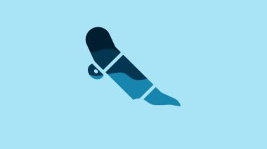 Blue Skateboard trick icon isolated on blue background. Extreme sport. Sport equipment. 4K Video motion graphic animation .
