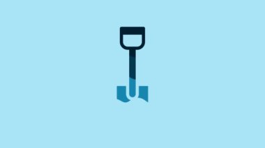 Blue Shovel toy icon isolated on blue background. 4K Video motion graphic animation .