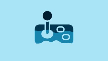 Blue Joystick for arcade machine icon isolated on blue background. Joystick gamepad. 4K Video motion graphic animation .