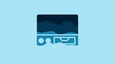 Blue Old video cassette player icon isolated on blue background. Old beautiful retro hipster video cassette recorder. 4K Video motion graphic animation .