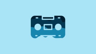 Blue Retro audio cassette tape icon isolated on blue background. 4K Video motion graphic animation .