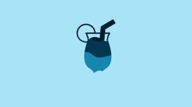 Blue Cocktail and alcohol drink icon isolated on blue background. 4K Video motion graphic animation .