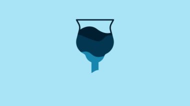 Blue Wine glass icon isolated on blue background. Wineglass sign. 4K Video motion graphic animation .
