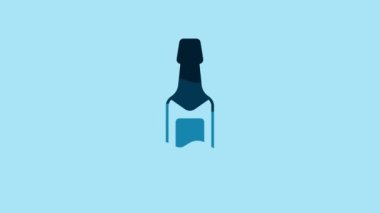 Blue Champagne bottle icon isolated on blue background. 4K Video motion graphic animation .