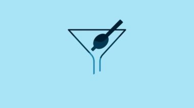 Blue Martini glass icon isolated on blue background. Cocktail icon. Wine glass icon. 4K Video motion graphic animation .