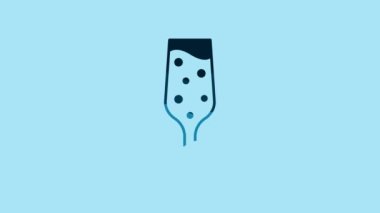 Blue Glass of champagne icon isolated on blue background. 4K Video motion graphic animation .