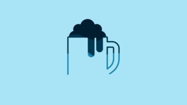 Blue Wooden beer mug icon isolated on blue background. 4K Video motion graphic animation .