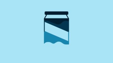 Blue Beer can icon isolated on blue background. 4K Video motion graphic animation .