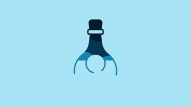 Blue Bottle of cognac or brandy icon isolated on blue background. 4K Video motion graphic animation .