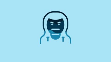 Blue Thief mask icon isolated on blue background. Bandit mask, criminal man. 4K Video motion graphic animation .