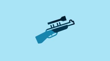Blue Sniper rifle with scope icon isolated on blue background. 4K Video motion graphic animation .