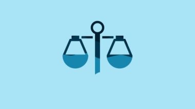 Blue Scales of justice icon isolated on blue background. Court of law symbol. Balance scale sign. 4K Video motion graphic animation .