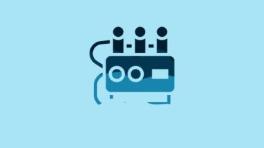 Blue Detonate dynamite bomb stick and timer clock icon isolated on blue background. Time bomb - explosion danger concept. 4K Video motion graphic animation .