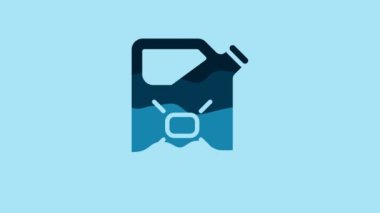Blue Canister for flammable liquids icon isolated on blue background. Oil or biofuel, explosive chemicals, dangerous substances. 4K Video motion graphic animation .