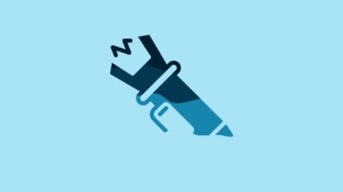Blue Police electric shocker icon isolated on blue background. Shocker for protection. Taser is an electric weapon. 4K Video motion graphic animation .