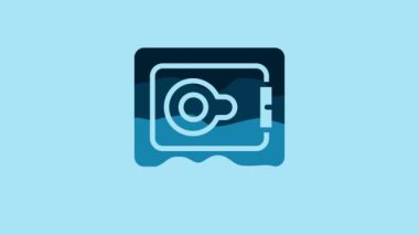 Blue Safe icon isolated on blue background. The door safe a bank vault with a combination lock. Reliable Data Protection. 4K Video motion graphic animation .