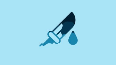 Blue Bloody knife icon isolated on blue background. 4K Video motion graphic animation .