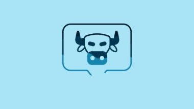 Blue Cow head icon isolated on blue background. 4K Video motion graphic animation .