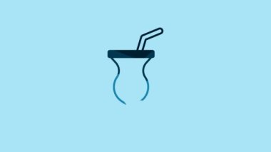 Blue Milkshake icon isolated on blue background. Plastic cup with lid and straw. 4K Video motion graphic animation .