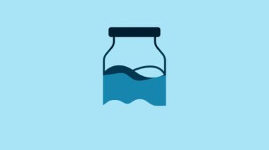 Blue Closed glass bottle with milk icon isolated on blue background. 4K Video motion graphic animation .