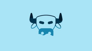 Blue Cow head icon isolated on blue background. 4K Video motion graphic animation .