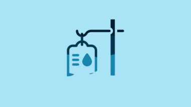Blue IV bag icon isolated on blue background. Blood bag. Donate blood concept. The concept of treatment and therapy, chemotherapy. 4K Video motion graphic animation .