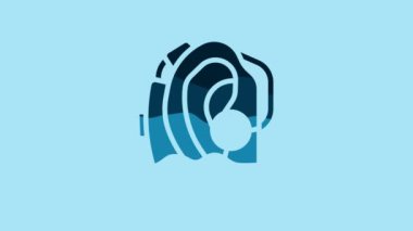 Blue Hearing aid icon isolated on blue background. Hearing and ear. 4K Video motion graphic animation .