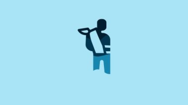 Blue Human broken arm icon isolated on blue background. Injured man in bandage. 4K Video motion graphic animation .