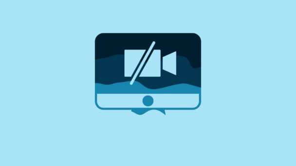 Blue Video Camera Computer Icon Isolated Blue Background Video Video — Stockvideo