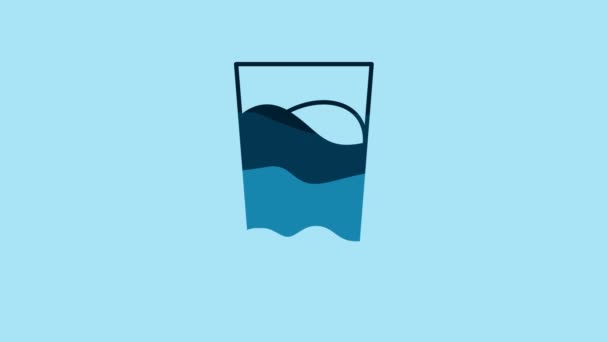 Blue Glass Water Icon Isolated Blue Background Soda Glass Video — Wideo stockowe
