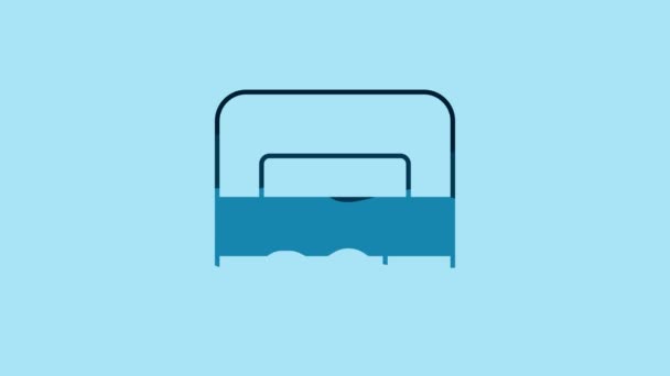 Blue Big Bed Two One Person Icon Isolated Blue Background — Wideo stockowe