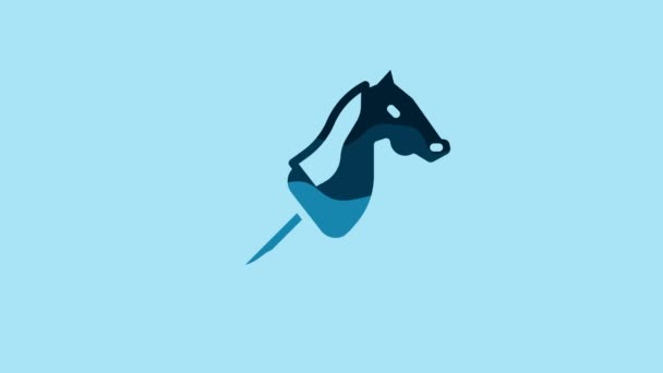 青い背景に隔離された青いおもちゃの馬のアイコン 4Kビデオモーショングラフィックアニメーション — ストック動画