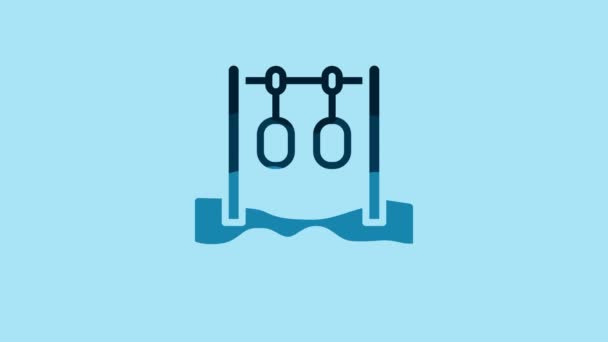 Blue Gymnastic Rings Icon Isolated Blue Background Playground Equipment Hanging — Wideo stockowe