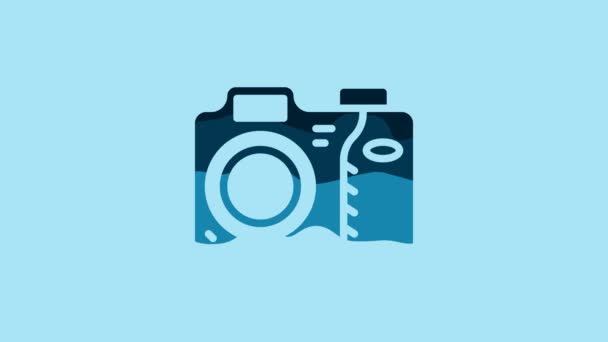 Синий Значок Фотокамеры Синем Фоне Значок Фотокамеры Видеографическая Анимация — стоковое видео