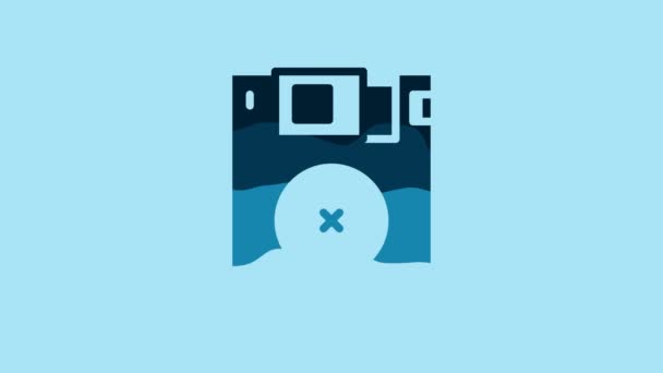 Blue Floppy Disk Computer Data Storage Icon Isolated Blue Background — Vídeo de stock