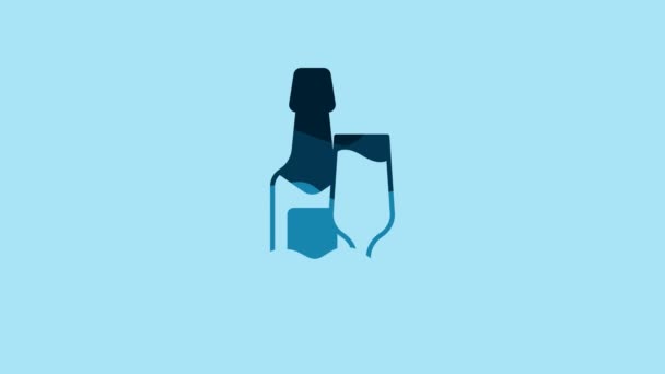 Botol Champagne Biru Dan Segelas Ikon Sampanye Diisolasi Dengan Latar — Stok Video