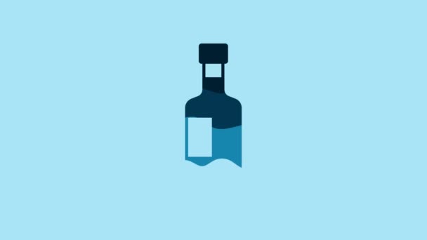 Blue Wine Bottle Icon Isolated Blue Background Video Motion Graphic — Stock video