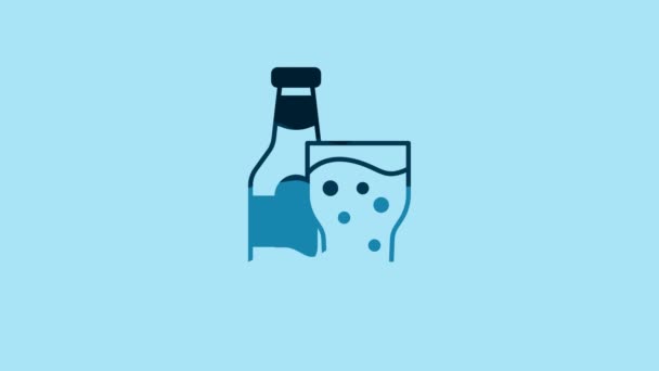 Blå Flaske Glas Ikon Isoleret Blå Baggrund Alkoholdrik Symbol Video – Stock-video