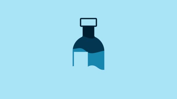 Синяя Стеклянная Бутылка Иконой Водки Синем Фоне Видеографическая Анимация — стоковое видео