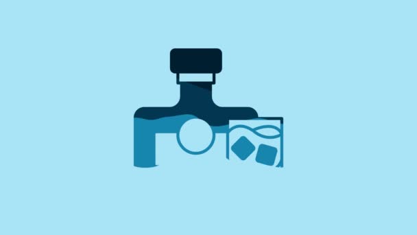 Blue Whiskey Bottle Glass Icon Isolated Blue Background Video Motion — Vídeos de Stock