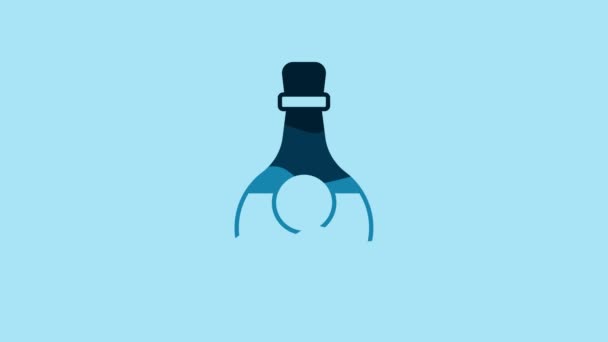 Blue Bottle Cognac Brandy Icon Isolated Blue Background Video Motion — Stok video