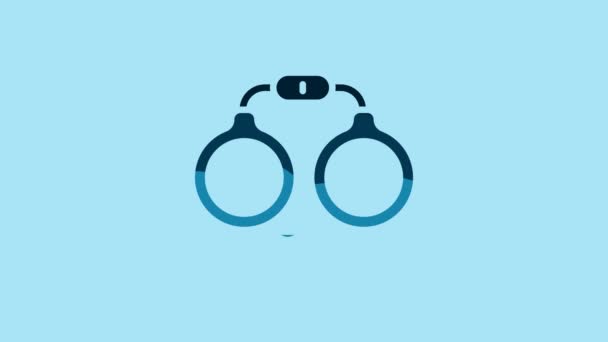 Blue Handcuffs Icon Isolated Blue Background Video Motion Graphic Animation — Stock videók