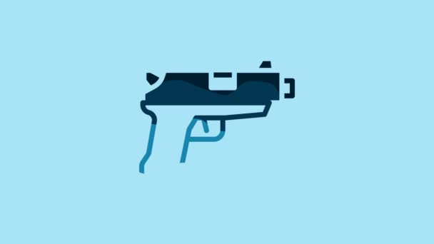 Blue Pistol Gun Icon Isolated Blue Background Police Military Handgun — Vídeos de Stock